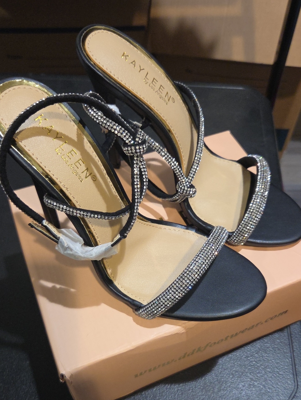 Soda Black Rhinestone Strappy Heels